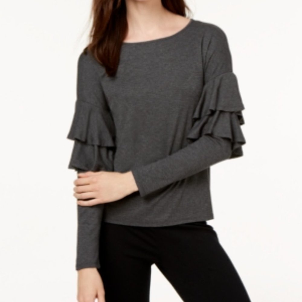CeCe Women's Tiered Ruffled Shoulder Ribbed Top - Picture 2 of 4
